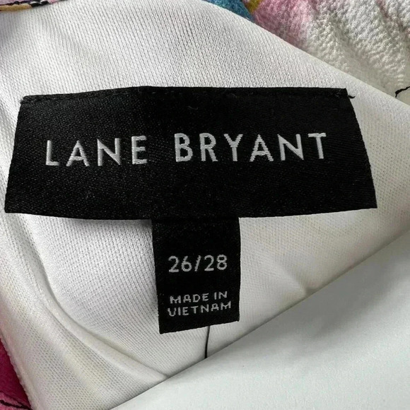 Lane Bryant Womens Plus 26/28 White Floral Midi Dress Smocked Waist Tie Neck NEW - Picture 10 of 14